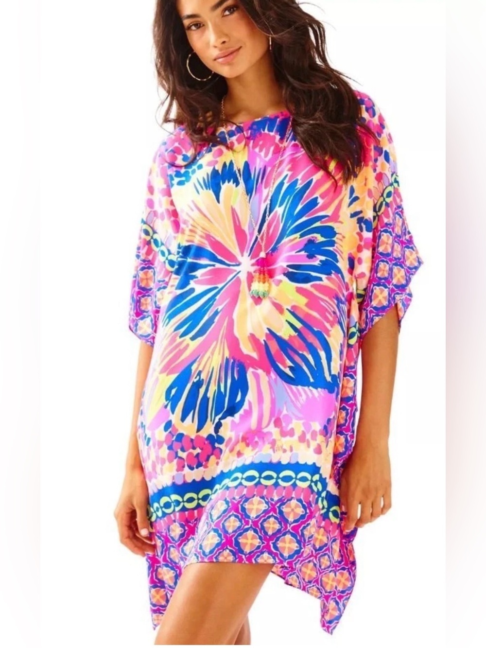 LILLY PULITZER JULIE SILK CAFTAN Multi Summer Sunset Engineered Caftan S/M